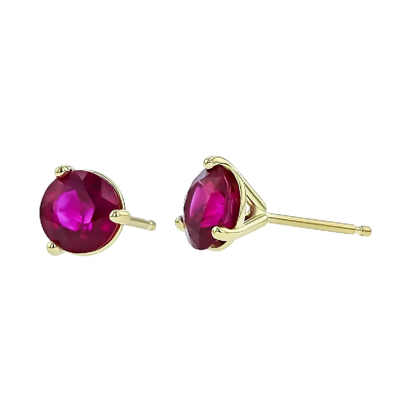 women's sterling silver dangly earrings-18K Yellow Gold Burma Ruby Stud Earrings