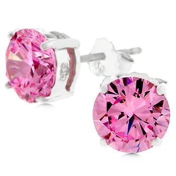 women's dangling earrings-Blossom Pink Round Cut Stud Earrings – 7mm | 1.5ct | Sterling Silver