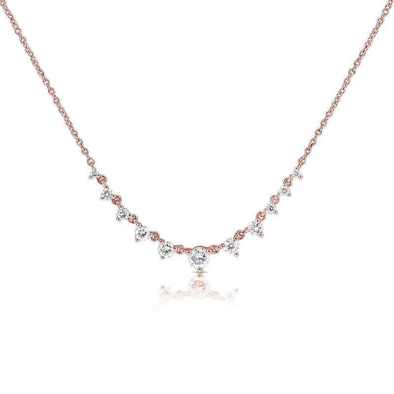 women's flower necklaces-14K Rose Gold Graduating Diamond Necklace