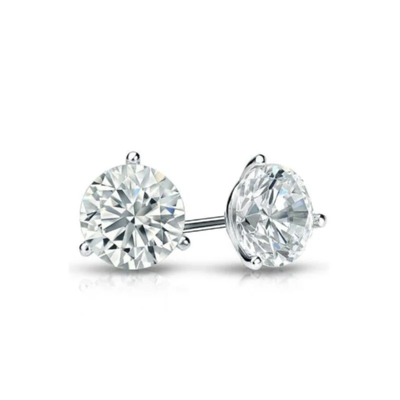 women's minimalist hoop earrings-3-Prong Diamond Stud Earrings