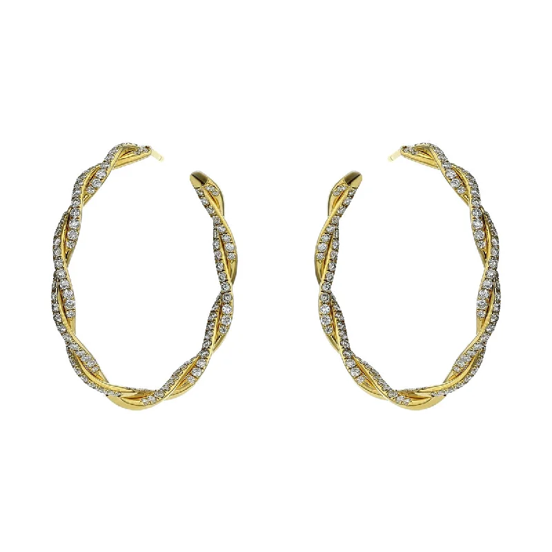 women's celestial earrings-18k Yellow Gold and Diamond Twist Hoop Earrings