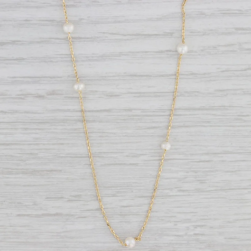 women's silver infinity necklaces-Cultured Pearl Station Necklace 14k Yellow Gold 16.25” Cable Chain