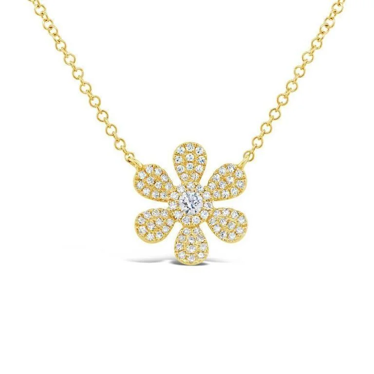 women's rose gold pendant necklaces-14K Yellow Gold Diamond Daisy Flower Necklace