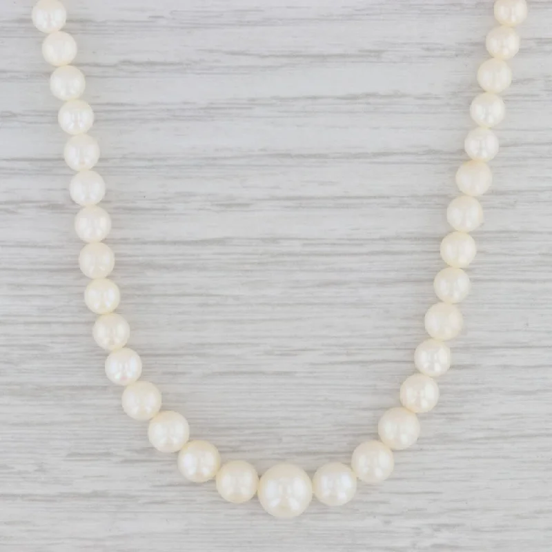 women's cubic zirconia necklaces-Vintage Graduated Cultured Pearl Strand Necklace 14k Gold Clasp 17.5"