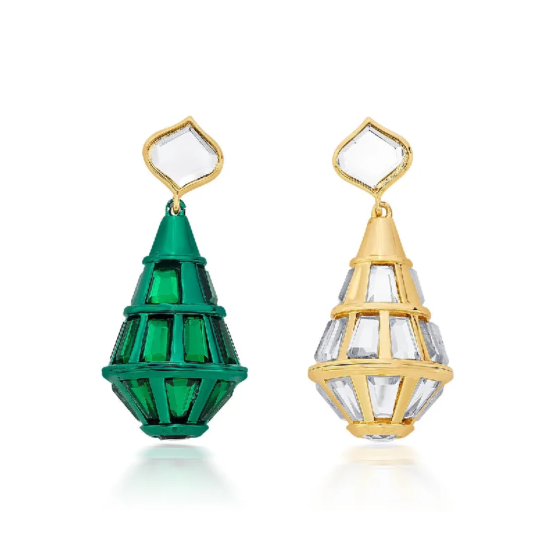 women's unique earrings-Sultana Green Mirror Drop Earrings