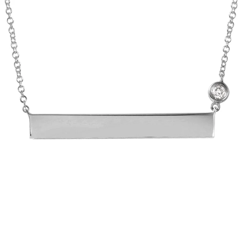 women's pendant necklaces-14K White Gold ID Plate Necklace with Diamond Chain