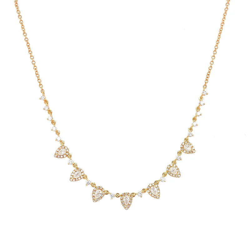 women's solitaire necklaces-14K Yellow Gold Round & Pear Diamond Necklace