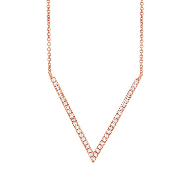 women's heart pendant necklaces-14K Rose Gold Diamond "V" Necklace