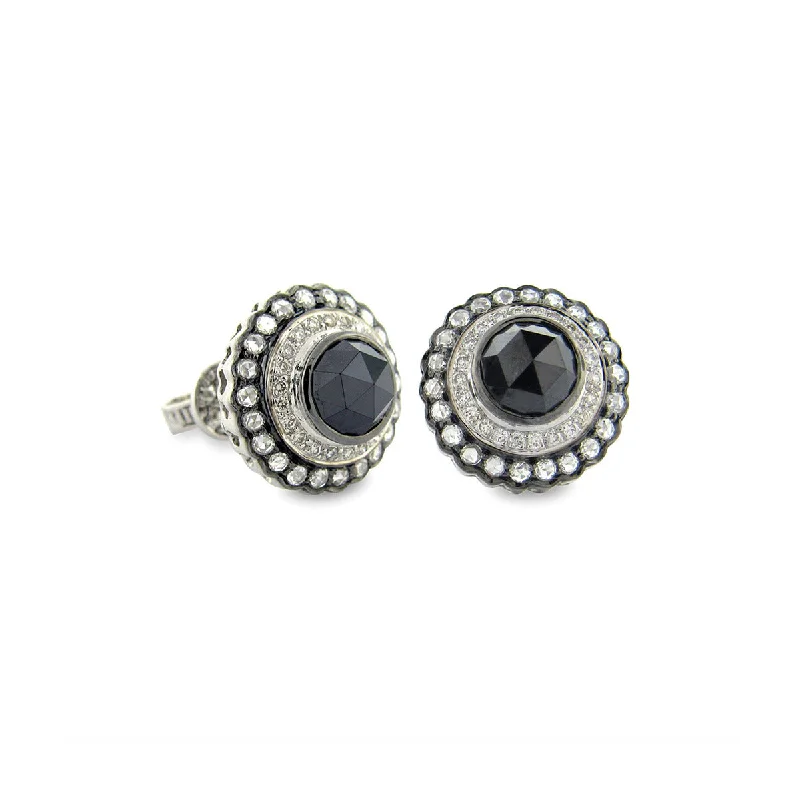 women's chandelier earrings-Black Diamond Halo Earrings