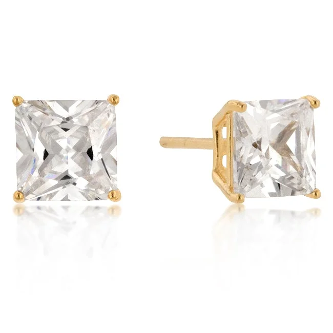 women's diamond earrings-Halsey Princess Cut Gold Stud Earrings – 7mm  | 2ct | Sterling Silver