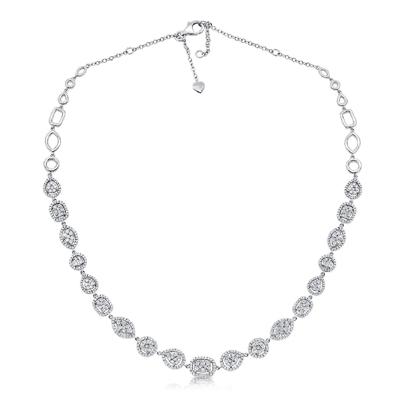 women's boho necklaces-14K White Gold Diamond Multi Shape Necklace