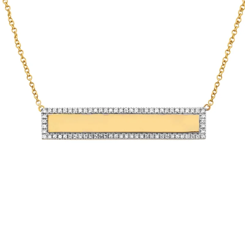 women's bold necklaces-14K Yellow Gold Engravable Diamond Bar Necklace