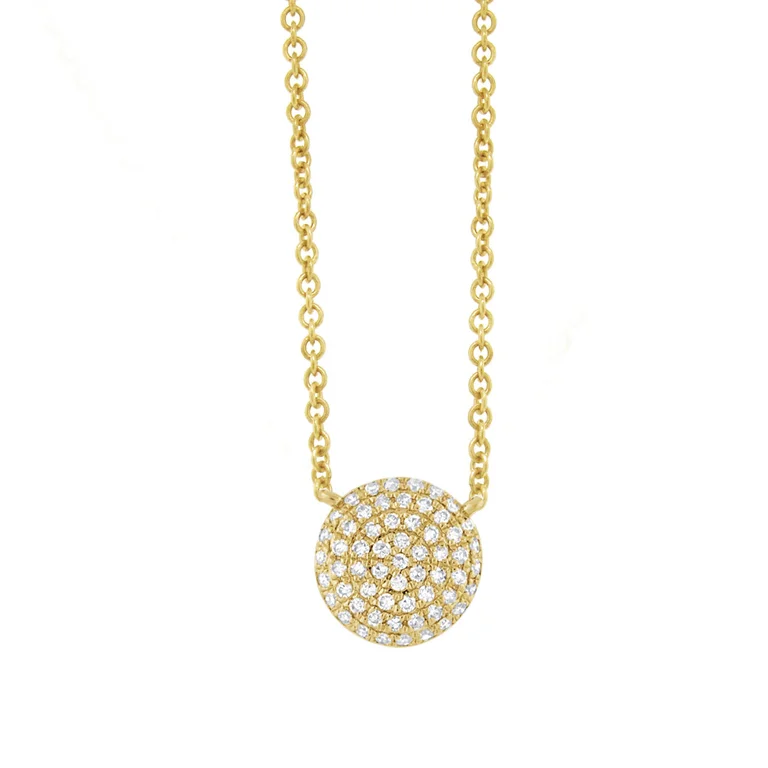 women's mixed metal necklaces-14K Yellow Gold Pave Diamond Disc Necklace