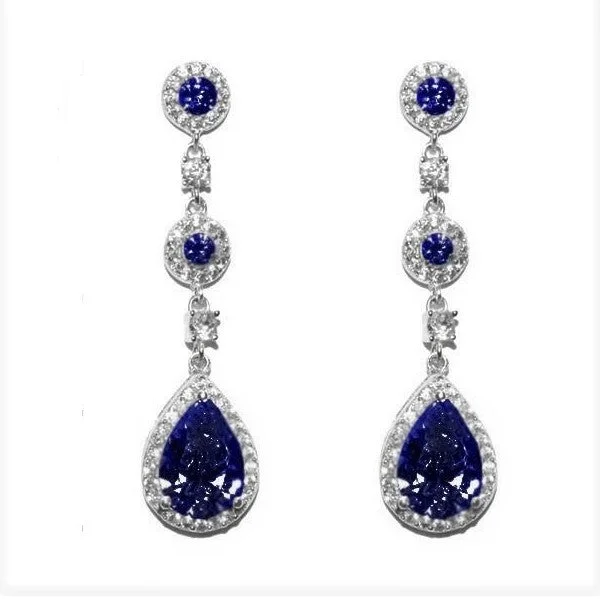 women's statement gemstone earrings-Lina Sapphire Dangle Pear Drop Earrings | 38mm