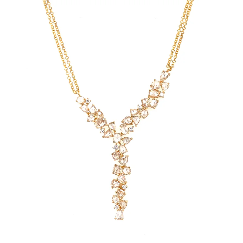 women's celestial necklaces-14K Yellow Gold Diamond Rosecut  V Form Necklace