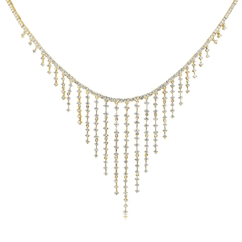 women's small pendant necklaces-14K Yellow Gold Dripping Diamond Necklace