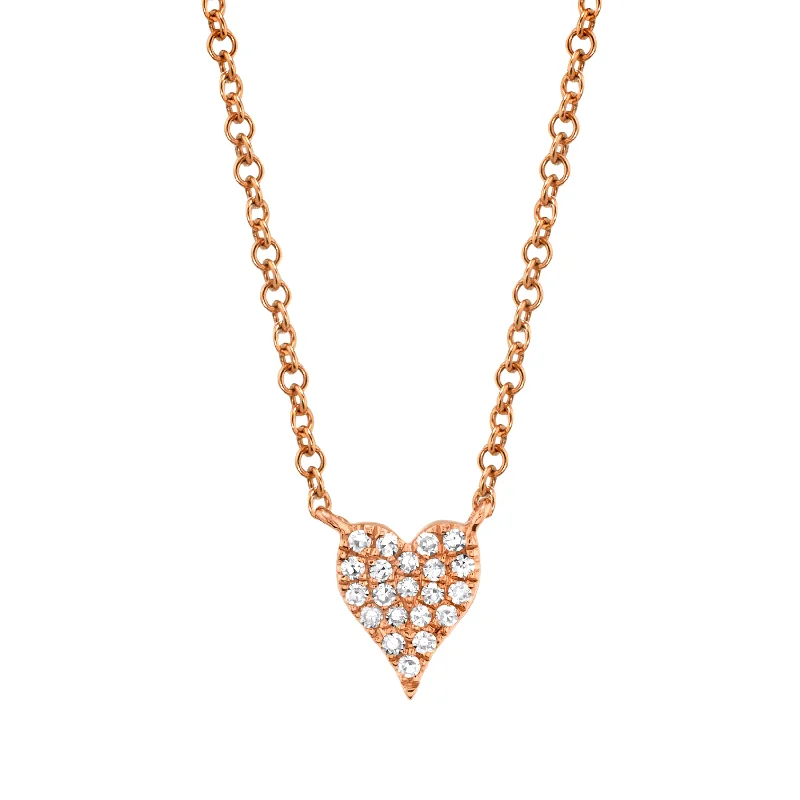 women's silver necklaces-14K Rose Gold Pave Diamond Heart Necklace (Mini)