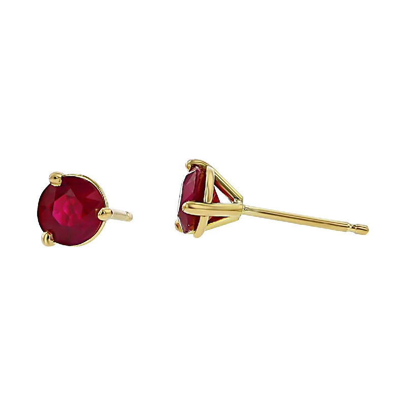 women's trendy earrings-18K Yellow Gold Ruby Stud Earrings