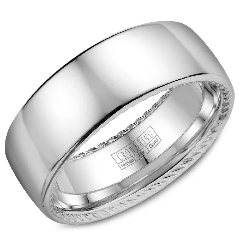 women's engagement rings with halo setting-CrownRing 8MM Wedding Band with Polished Finish & Rope Detailing WB-012R8W