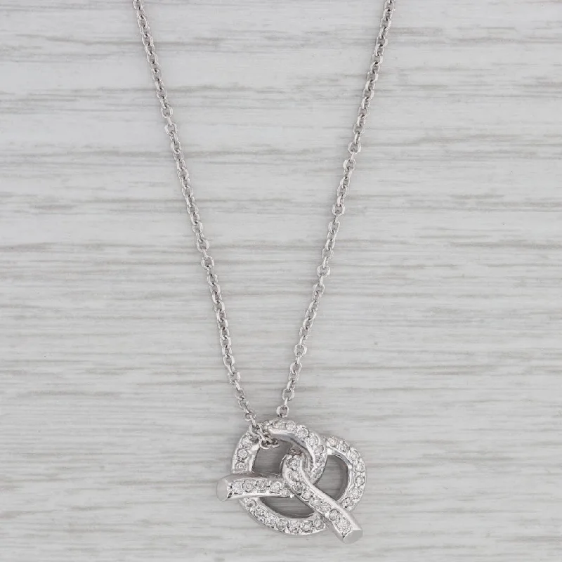 women's sterling silver necklaces-0.40ctw Diamond Pretzel Pendant Necklace 14k White Gold 16" Cable Chain