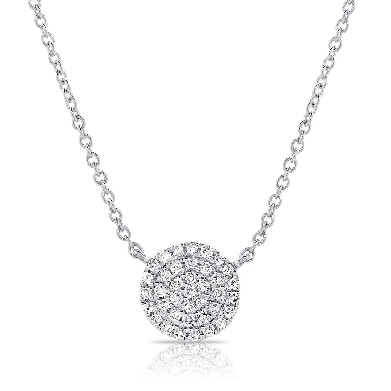 women's gemstone necklaces-14K White Gold Diamond Disc Medium Necklace