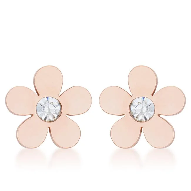 women's fashion earrings-Daisy CZ Rose Gold Stud Earrings | Stainless Steel