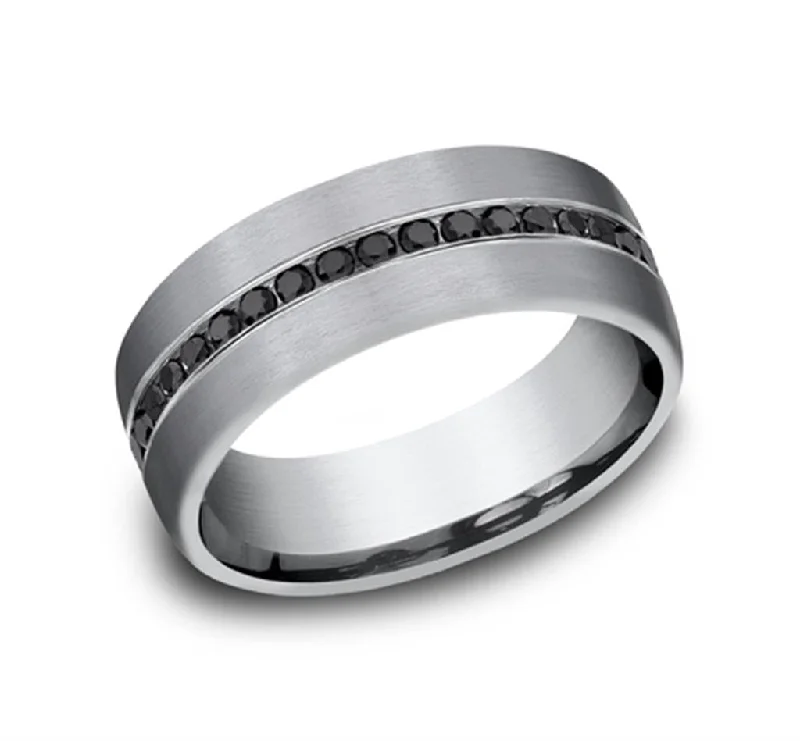 women's modern engagement rings-Grey Tantalum ‘The Edison’ 7.5mm Black Diamond Channel Set Wedding Band