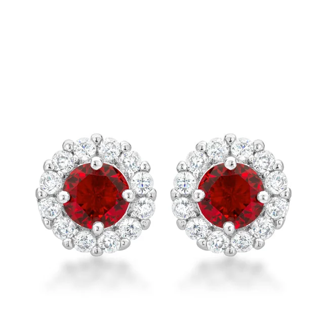 women's heart-shaped earrings-Belle Ruby Red Halo Stud Earrings | 2ct