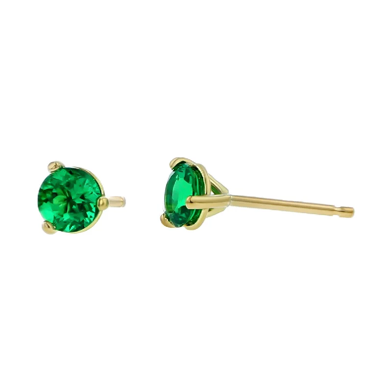 women's pearl drop earrings-18K Yellow Gold Colombian Emerald Stud Earrings