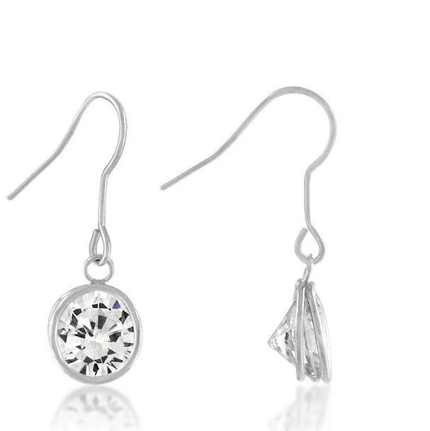 women's statement chandelier earrings-Noga Bezel CZ Solitaire Drop Earrings