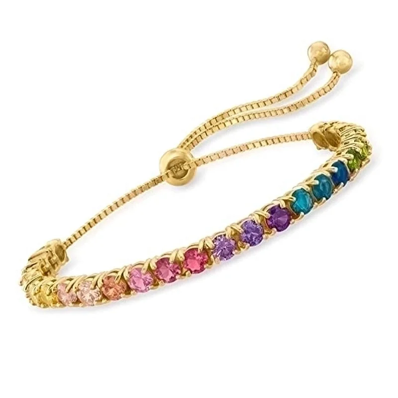 4mm-Colorful Crystals Adjustable Bracelet-Gold