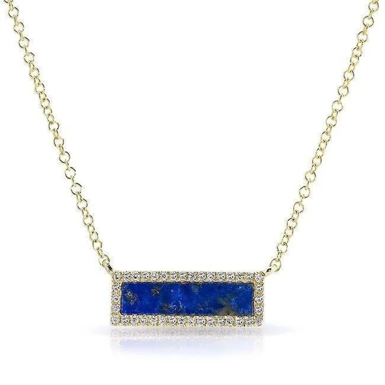 women's love necklaces-14K Yellow Gold Lapis Rectangle Necklace