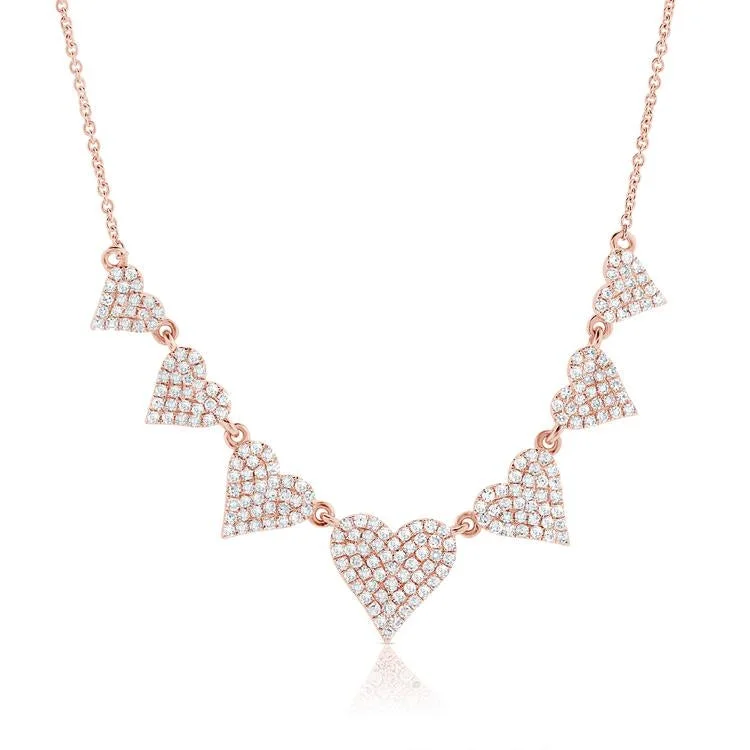 women's double-layer necklaces-14K Rose Gold Diamond Multiple Heart Necklace