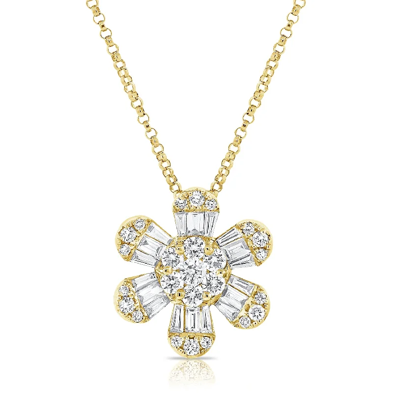 women's tribal necklaces-14K Yellow Gold Diamond Flower Necklace