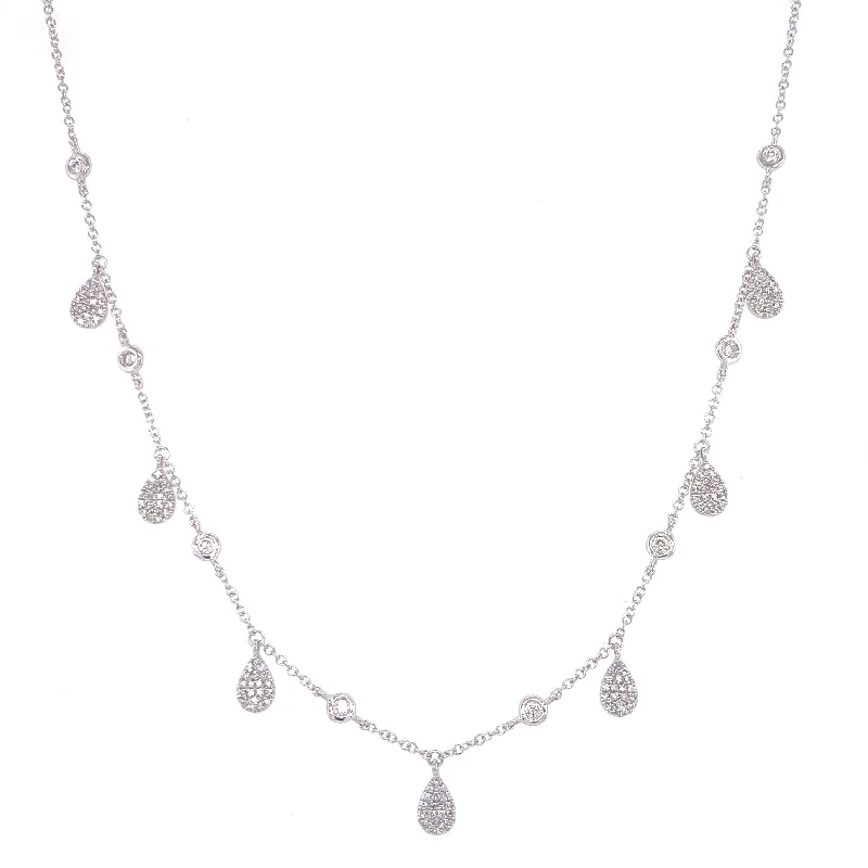 women's chain link necklaces-14k White Gold Diamond  By The Yard & Tear Drop Dangle Necklace