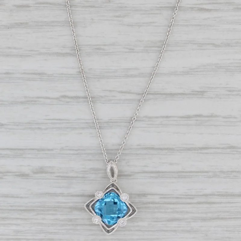 women's lucky charm necklaces-1.44ctw Blue Topaz Diamond Pendant Necklace 14k White Gold 16-18" Cable Chain