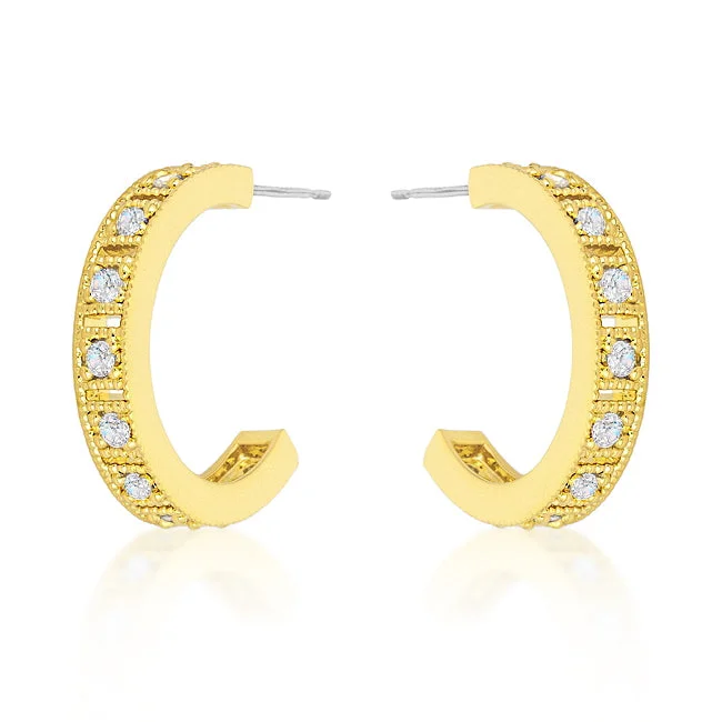 women's ethnic earrings-Edmee Gold Milgrain Small Hoop Earrings