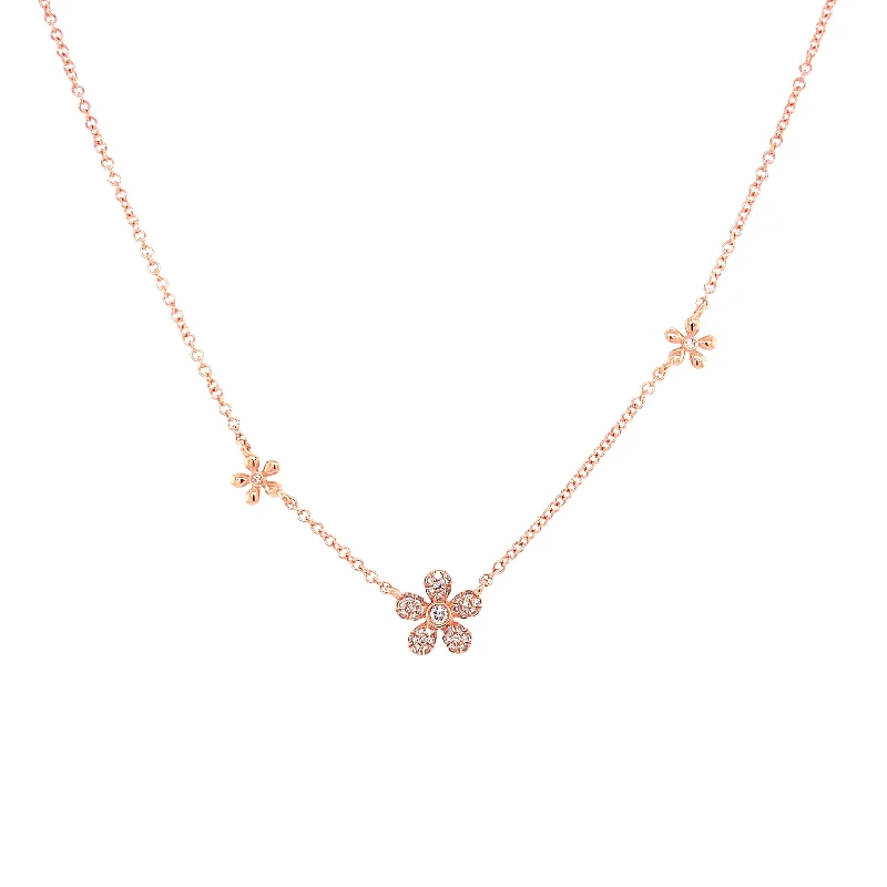 women's long necklaces-14K Rose Gold Diamond Multi Flower Necklace