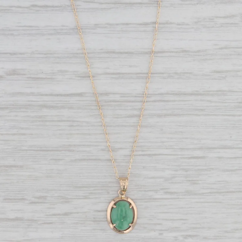 women's solitaire necklaces-Green Jadeite Jade Cabochon Pendant Necklace 14k Yellow Gold 16" Curb Chain