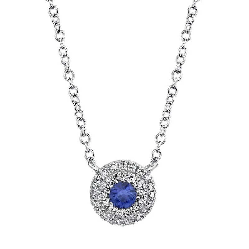 women's double-layer necklaces-14K White Gold Diamond + Blue Sapphire Necklace