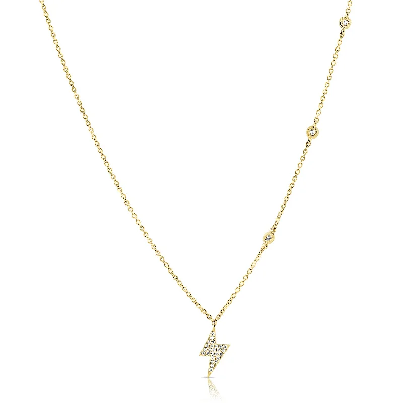 women's gold plated necklaces-14K Yellow Gold Diamond Lightning Bold Diamond Necklace