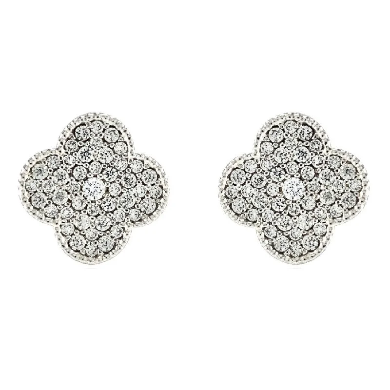 women's pearl earrings-Connie CZ Clover Stud Earrings