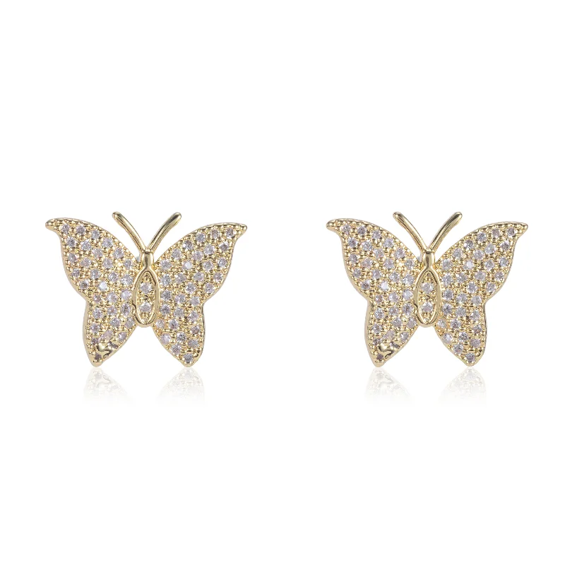 women's flower stud earrings-Amber Pave CZ Butterfly Stud Earrings