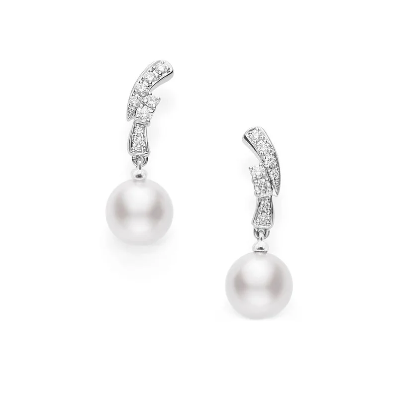 women's small stud earrings-Akoya Pearl and Diamond Dangle Earrings in 18K White Gold