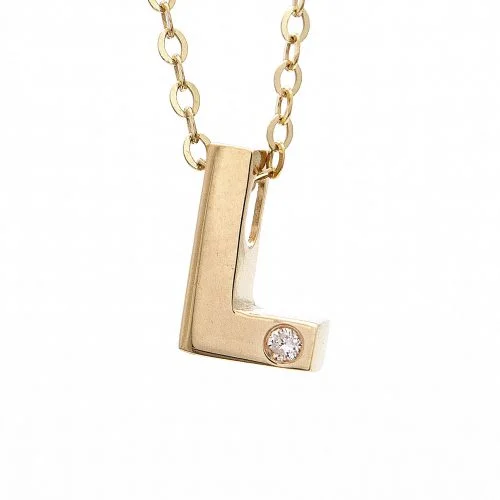 women's modern necklaces-14K Yellow Gold Initial "L" With Diamond Necklace