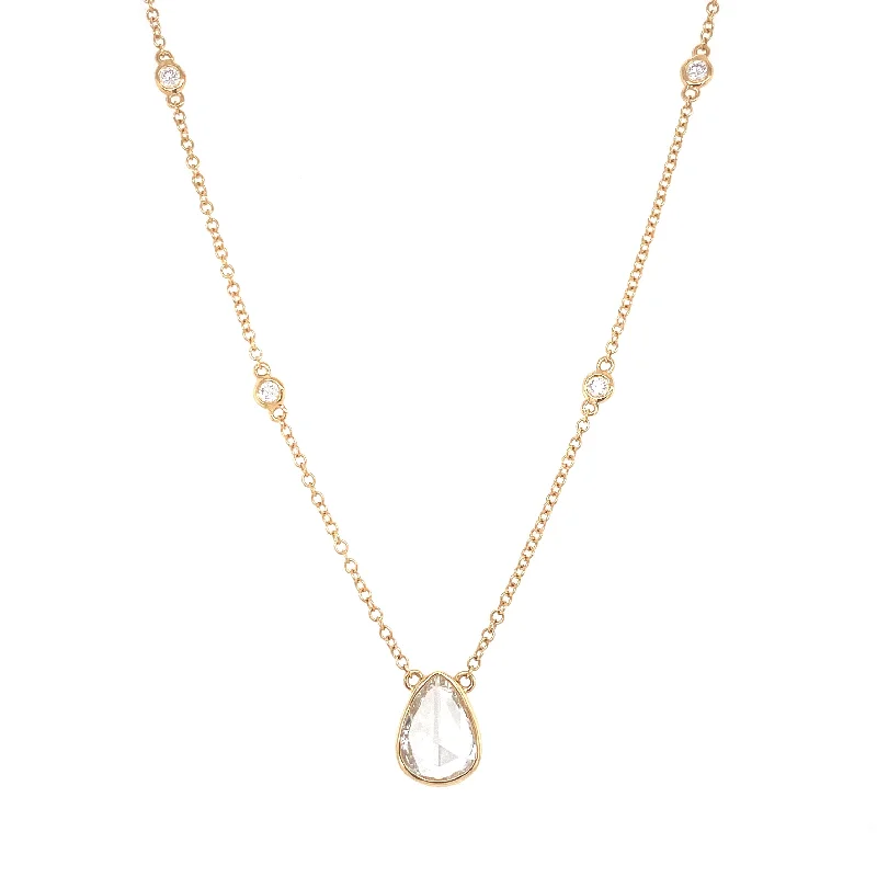 women's vintage necklaces-18K Yellow Gold Diamond Rose Cut Pear Diamond Necklace