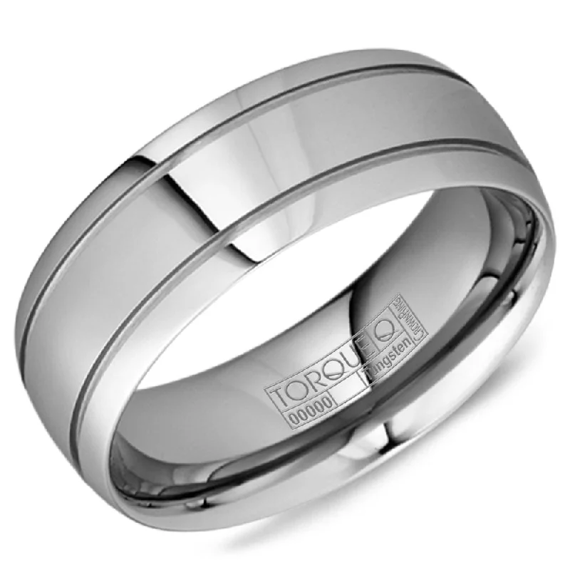 women's engagement rings with halo setting-Torque Tungsten Collection 8MM Wedding Band with Line Detailing TU-0194