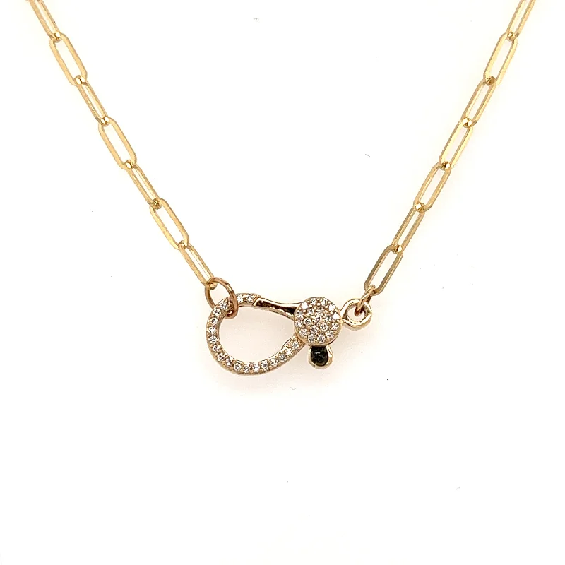 women's rose gold necklaces-Yellow 14K 0.23Ct R/D Diamond Lobster Clasp Paperclip Necklace 20"