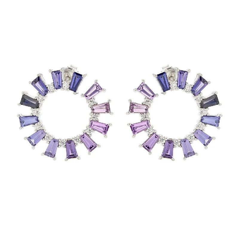 women's unique diamond earrings-Blue Sapphire Ombre Wrap Around Hoop Earrings