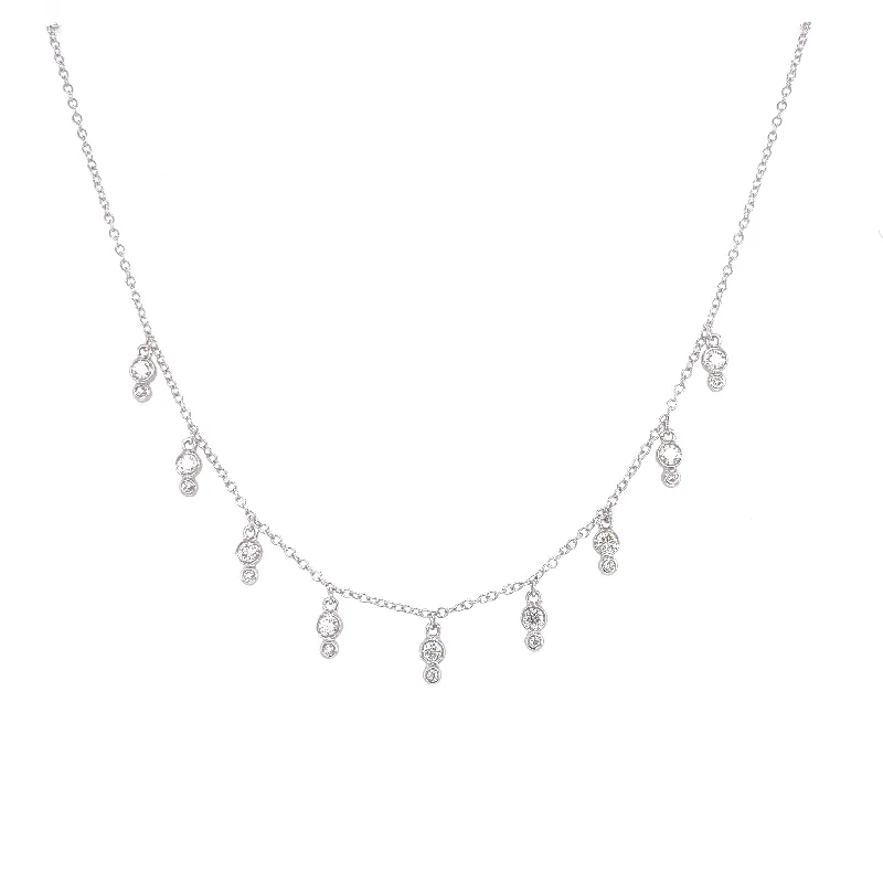 women's cross necklaces-14K White Gold Diamond Double Bezel Drop Necklace